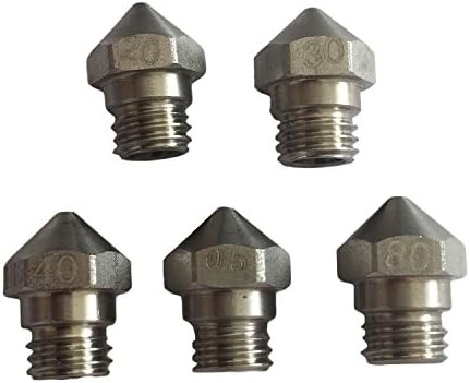 Mercurry 0.2 0.3 0.4 0.5 0.8mm M7 Stainless Steel Nozzle MK10 Extruder for 1.75mm Filament(Pack of 5pcs)