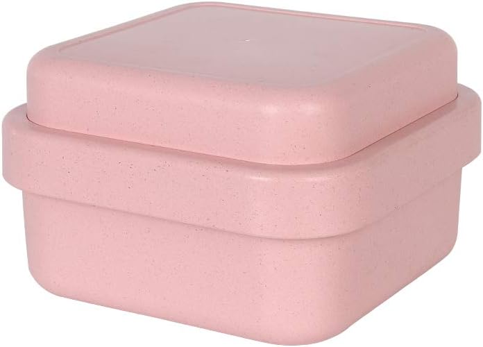 Portable Lunch Box Bamboo Fiber Blue Rectangular Fashion Sushi Dinner Box with Lid Leakproof Food Container Tableware (Pink)