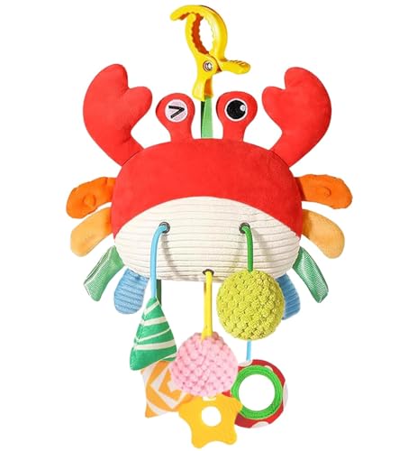 Ivrmtal Car Seat Toys for Babies 0-6 Months, Hanging Activity Toy for Car Seat & Stroller, Crib & Gym, Clip-On Plush Sensory Toy with Mirror & Crinkle, Christmas Stocking Stuffer for Babies
