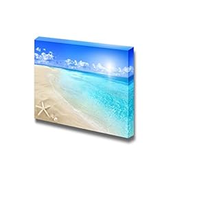 Canvas Prints Wall Art - Shells and Starfish on White Beach in a Sunny Summer Day | Modern Wall Decor/Home Art Stretched Gallery Canvas Wraps Giclee Print & Ready to Hang - 12" x 18"