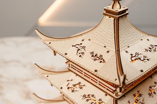Wood Trick Harmony Tower Pagoda 3D Wooden Puzzles LED for Adults Delicate Engravings 2 Modes Lighting DIY Engineering Project Mechanical 3D Puzzle Model Kit
