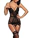 ADOME Women Lace Lingerie Mesh Chemise V Neck Babydoll Bridal Nightdress (Black1, Small)
