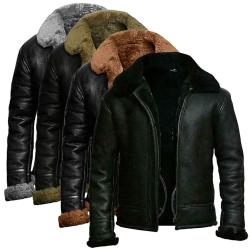 Jackets for Men UK Long Sleeve Men's Casual Winter Plush Jacket Warm Coat Down Collar Mens Fleece Jackets Full Zip Fashion Coat Leather Jacket Mens Winter Coats