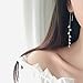 OwMell 925 Sterling Silver Tassel Drop Earrings Long CZ Droplet Dangle Threader Earrings for Women