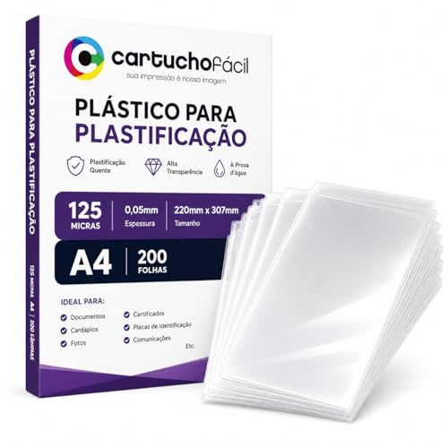 200 Folhas Plástico Para Plastificação A4 125mic 220x307mm