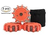 TLS USA LED Road Flares Emergency Disc Roadside Safety Light Flashing Road Beacon for Car Truck Boat with Storage Bag (Pack of 3)