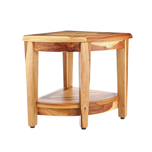 EcoDecors Oasis Teak Corner Shower Bench with Shelf, Natural