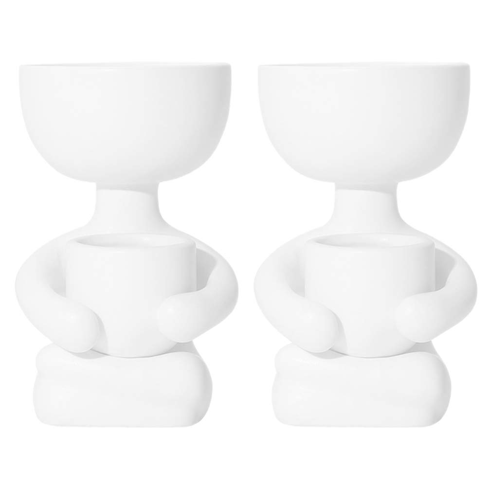 YARNOW 2Pcs Ceramic Plant Pot Sitting Human Shaped Succulent Flower Pot Small Human Face Succulent Plants Container Vase for Home Office Desktop Decoration