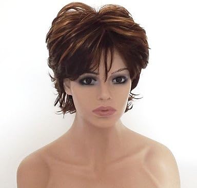 Women's Synthetic Wig Short Curly Medium Brown/Strawberry Blonde Highlighted/Balayage Hair With Bangs Natural Wigs Party Wig Costume Wig