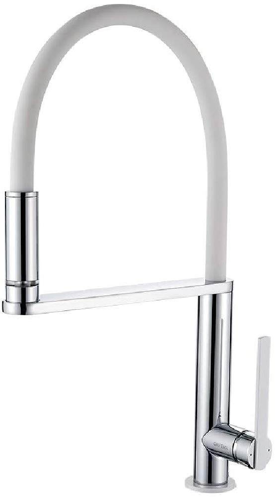 GRIFEMA DOVER-G14102B LED Kitchen Sink Mixer Tap with Black Flexible Waterline,3 Color Changes Spray spout, 3/8 Inch Hose, Chrome/White
