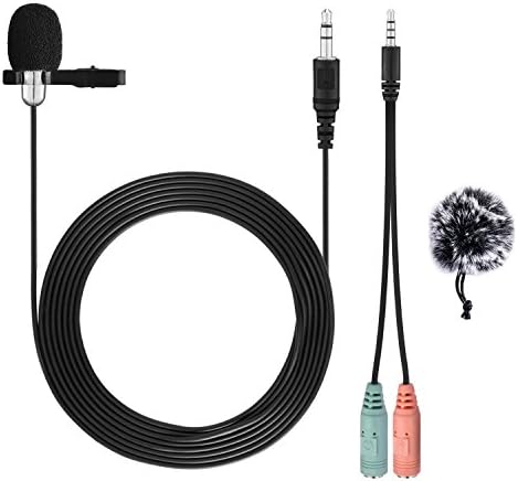 Lavalier Lapel Microphone Omnidirectional Mic for iPhone, Android, GoPro, DSLR Camera, and PC-Lavalier Microphone for Ultra-Crisp Sound Capture - Includes Bonus Phone Adapter, Windscreen, Wind Muf