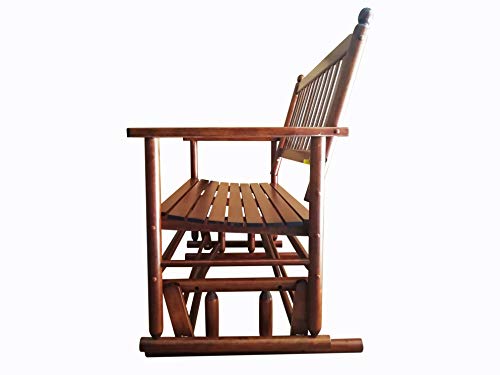 rockingrocker - A058NT Natural Porch Wood Glider Bench Rocker Patio Wooden Loveseat - Assembled Dimensions:W49.21 x H40.16 x D26.97 inches - Thumbnail 3