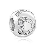 Sterling Silver Cubic Zirconia 11X9MM LOVE Charm Compatible w/ Pandora Bracelets