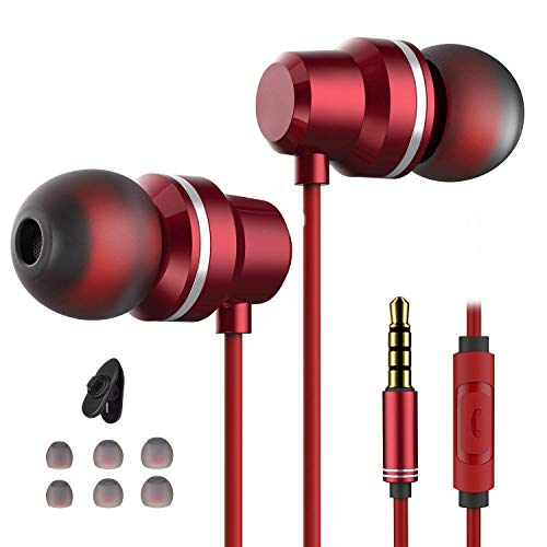 Earbuds Ear Buds in Ear Headphones Wired Earphones with Microphone Mic Stereo and Volume Control Waterproof Wired Earphone Compatible with Samsung Mp3 Players Tablet Laptop 3.5mm (red-01)
