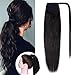 Wrap Around Ponytail Hair Extensions Human Hair Long Straight 100% Real Remy Hair Pony Tails Hair Extensions For Women #02 Dark Brown 20 Inch 95g