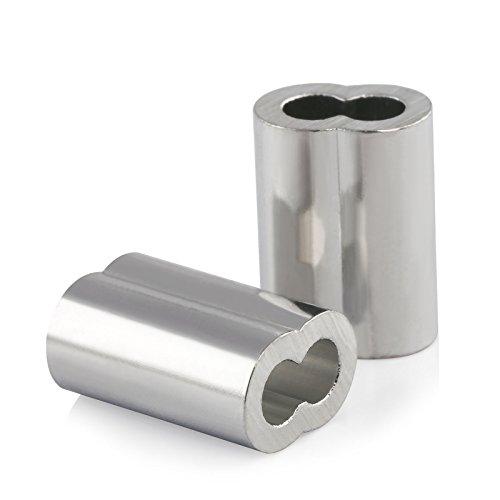 Aluminum Crimping Loop Sleeve Double Barrel Clip Fitting Cable Crimps for 1/8" Diameter Wire Rope and Cable, Pack of 100