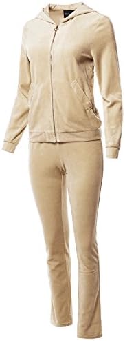 Women's Solid Soft Velour Zip-Up Hoodie Workout Sweatpants Set
