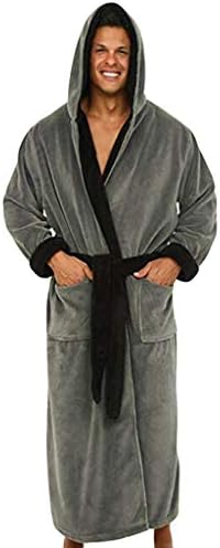 Redshop Men's Hooded Fleece Plush Soft Shu Velveteen Robe Full Length Long Bathrobe Blouse
