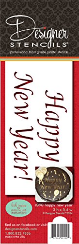 Designer Stencils C090 Happy New Year Cake Stencil, Beige/semi-transparent