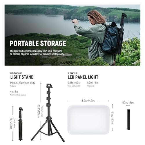 NEEWER Basics 2 Pack LED Video Light Panel Lighting Kit, Bi Color Dimmable Portable Studio Lights with Stands & Filters, 3200K-5600K 750lux CRI95 for Video Recording Live Streaming Photography, BP66