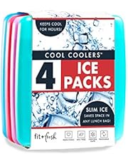 Fit + Fresh Cool Coolers Slim Ice Packs, Reusable Ice Packs for Lunch Bags, Beach Bags, Coolers, and More, Set of 4, Multicolored