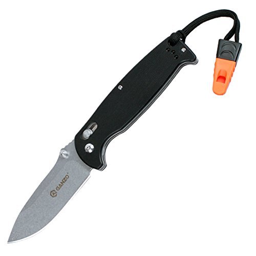 Ganzo G7412-WS Black Folding Knife With Whistle Handle G10 Grey Blade 440c Lock Axis