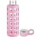 Origin Best BPA-Free Borosilicate Glass Water Bottle with Fun Square Silicone Sleeve and Leak Proof Lid - Dishwasher Safe (Pale Pink, 32 Oz)