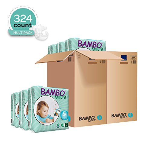 Bambo Nature Baby Diapers Classic, Size 5 (26-49 lbs), 324 Count (2 Cases of 162)