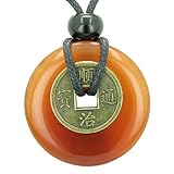 Antique Lucky Coin Evil Eye Protection Powers Carnelian 30mm Donut Pendant Necklace