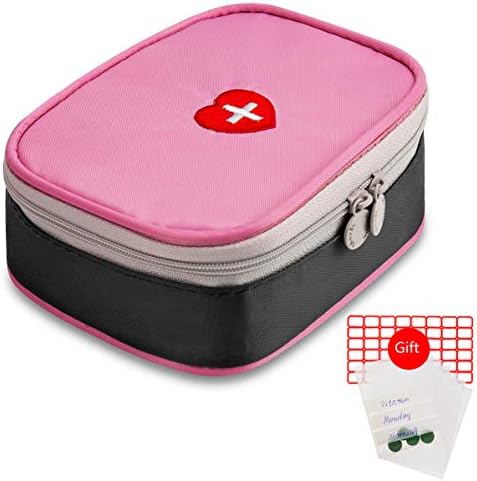 Portable Mini First Aid Kit, Multi-Function Medicine Pouch Small First Aid Bag Storage Bag for Outdoor Home Travel Office Camping Hiking Cycling - Just Empty Medicine Pouch (Pink-Bag)