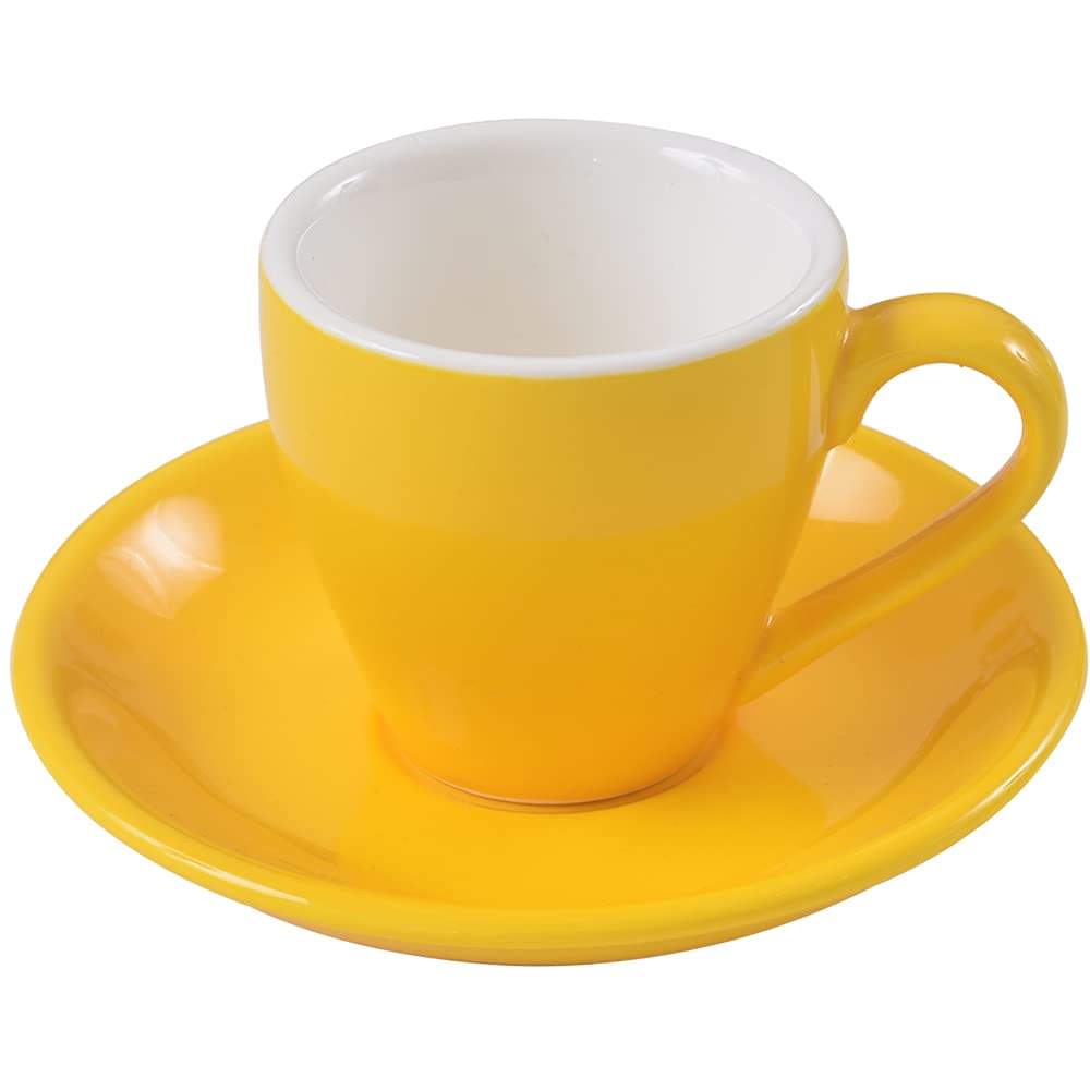 ionEgg Porcelain Espresso Cup with Saucer, Espresso Shot Cup, Demitasse Cup, 80ml/2.7Oz, Yellow