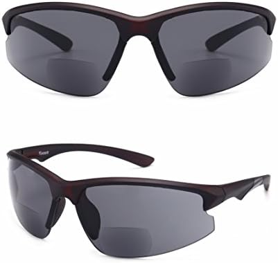 Amazing Good Quality! Ultra-Light Viscare Men Women Bifocal Sport Wrap Sunglasses with Readers (+2.50, Black Grey)
