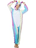 Adult Onesie Unicorn Pajamas for Women Kigurumi Animal Cosplay Halloween Costume, Rainbow Unicorn 2, S For Height 59