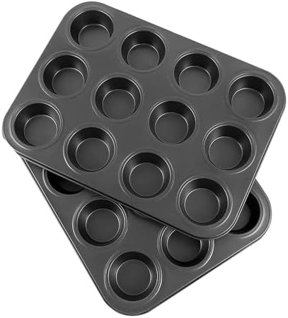 Flexzion Muffin Pan Tray Set of 2, 12 Cups Each Nonstick Carbon