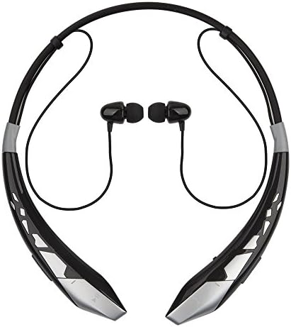 Gravel HB-904 Bluetooth Headset V4.0 Music Sport Neckband Stereo In-ear Noise Cancelling Magnet Attract Earbuds Vibration Alert easy to Connect with Bluetooth Devices (Black-Silver)