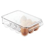 InterDesign Refrigerator Storage Organizer for Kitchen, Covered Egg Holder - 12 Eggs, Short Clear