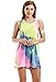 Creabygirls Womens Sleeveless Tie-dye Round Neck Mini Dress(Large)