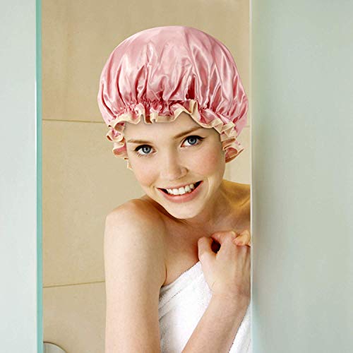 Microfiber Shower Cap Bath Cap - Shower Bonnet Designed for Women and Girls Waterproof Caps Reusable Double Layer Bath Accessories (3 Pack)