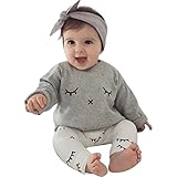 Efaster Cute Baby Boy Girl Cute Eyelash Print T-shirt Tops+Pants Outfits Clothes