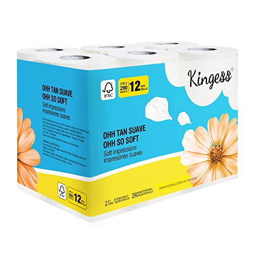 Kingess Ultra Soft Touch Toilet Paper 2Ply Toilet Paper, 290 Sheets Per Roll Toilet Paper,12