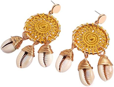 sunnymi ® Earrings, Bohemian Conch Rattan Handmade Dream catcher Earrings Ladies Jewelry Ear Studs Dangle Lady Earring Lady Dress Accessories Love Gift (Yellow)