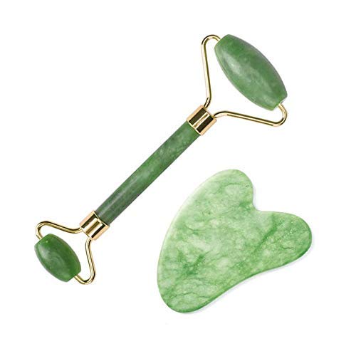 HIDDEN CHARM Facial Massager Jade Roller & Gua Sha Tool for Women & Men | 100% Natural Himalayan Stone for Face, Neck, Wrinkles & Serum | Skin Care and Anti-aging Therapy