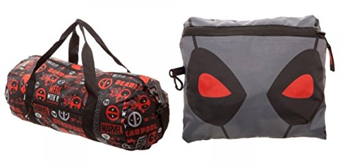 Marvel Deadpool Licensed Red Black Packable Duffle Bag Gym Luggage Travel Tote