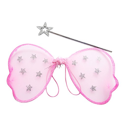Tinksky Butterfly Wing Prop Girls Fairy Outfit Angle Wing Wand for Costume Cosplay Party Performance Christmas Birthday Gift for Children girls 2pcs/set