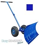 Heavy Duty Rolling Snow Shovel with Rotatable Steel Blade, 5 Way Adjustable Handle and Extra Large Rubber Wheels for Easy Rolling. Color Blue.