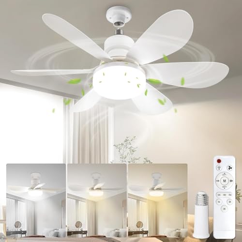 Ceiling Fan with Light and Remote Control,30W Dimmable LED Fan Lights,E27 Socket Fan Light with Remote,3 Speeds,3 Color Temperatures,Timing,3000-6000K Dimmable,Quiet DC Motor for Parlor,Bedroom