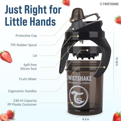 Mini Cup Vaso de Aprendizaje para Beber con Antiderrame Boquilla de Blanda 230 ml, Taza de Entrenamiento para Sorber para Bebé y Mezclador de Frutas, Sin BPA, 4+ Meses, Negro