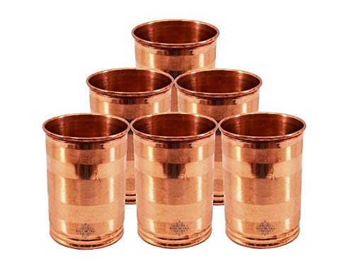 Indian Art Villa Copper Glass Tumbler, Drinkware 250 ML Each, Set of 6