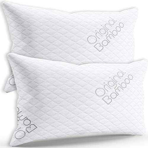 Luxury PREMIUM Shredded Memory Foam Pillow { Standard / Queen } 2 Pack Cooling Sleeping Hotel Adjustable Loft - Back or Side Sleeper Pillow Cool Bed Pillows For Sleeping Washable Hypoallergenic Cover