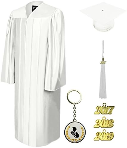 Graduation Cap and Gown and Tassel, Shiny, FIT4GRAD white, size 45